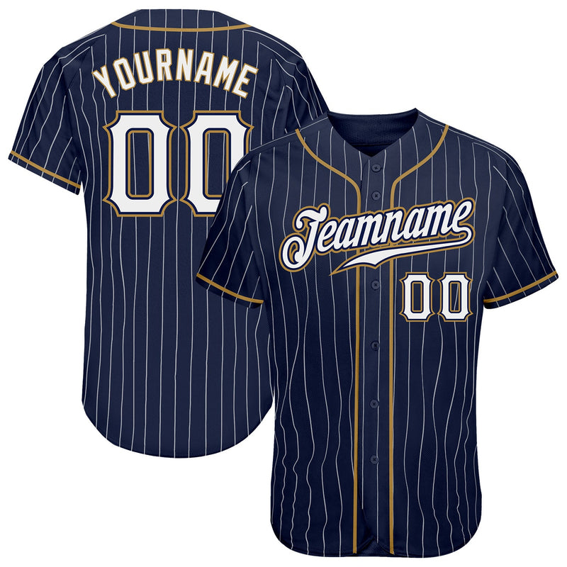 Custom Baseball Jersey, Navy White Old Gold Pinstripe Sportswear Jersey Shirt, Athletic Button Down Moisture Wicking Jersey, Casual Gift for Men