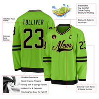 Custom Hockey Jersey, Neon Green Black Old Gold Sportswear Jersey Shirt, Athletic Long Sleeve V Neck Jersey, Casual Gift for Men