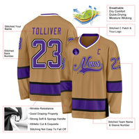 Custom Hockey Jersey, Old Gold Purple Black Sportswear Jersey Shirt, Athletic Long Sleeve V Neck Jersey, Casual Gift for Men, Style OldGold0015