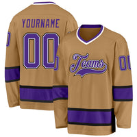 Custom Hockey Jersey, Old Gold Purple Black Sportswear Jersey Shirt, Athletic Long Sleeve V Neck Jersey, Casual Gift for Men, Style OldGold0015