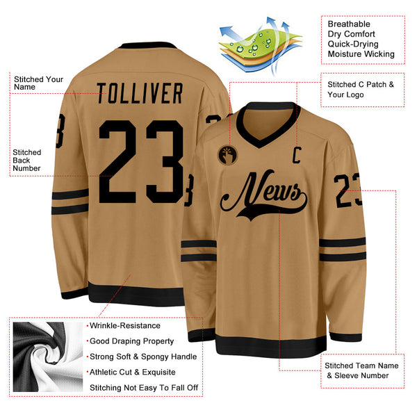 Custom Old Gold Black Hockey Jersey