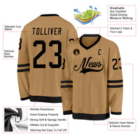 Custom Hockey Jersey, Old Gold Black Sportswear Jersey Shirt, Athletic Long Sleeve V Neck Jersey, Casual Gift for Men, Style OldGold0025