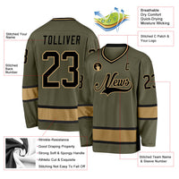 Custom Hockey Jersey, Black Old Gold Sportswear Jersey Shirt, Athletic Long Sleeve V Neck Jersey, Casual Gift for Men, Style Olive0085