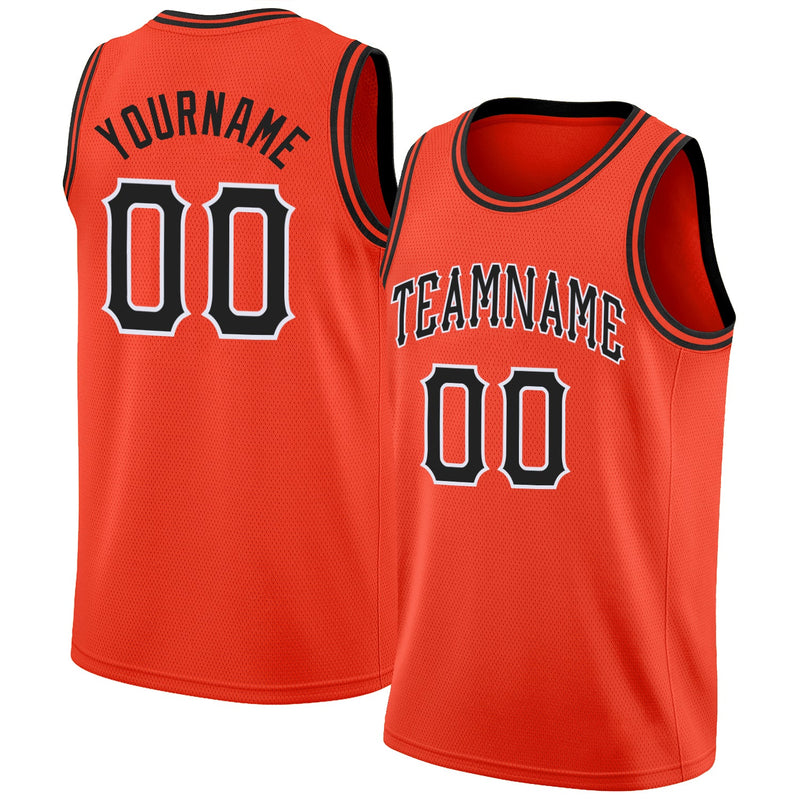 Custom Basketball Jersey, Orange Black White Sportswear Jersey Shirt, Athletic Mesh Moisture Wicking Jersey, Casual Gift for Men