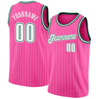 Custom Basketball Jersey, Pink White Kelly Pinstripe Sportswear Jersey Shirt, Athletic Mesh Moisture Wicking Jersey, Casual Gift for Men