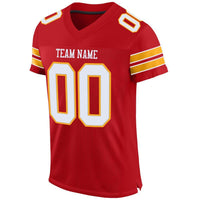 Custom Football Jersey, Red White Gold Sportswear Jersey Shirt, Athletic Mesh Moisture Wicking Jersey, Casual Gift for Men, Style Red0008