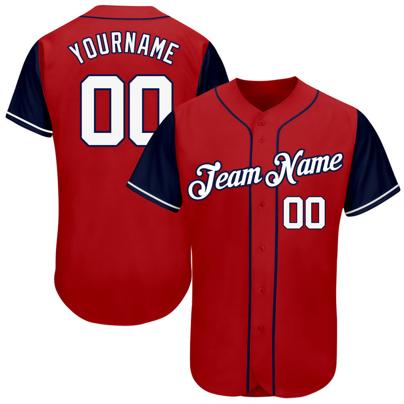 Custom Baseball Jersey, Red White Navy Sportswear Jersey Shirt, Athletic Button Down Moisture Wicking Jersey, Casual Gift for Men, Style Red0169