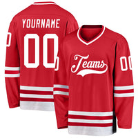 Custom Hockey Jersey, Red White Sportswear Jersey Shirt, Athletic Long Sleeve V Neck Jersey, Casual Gift for Men, Style Red0302