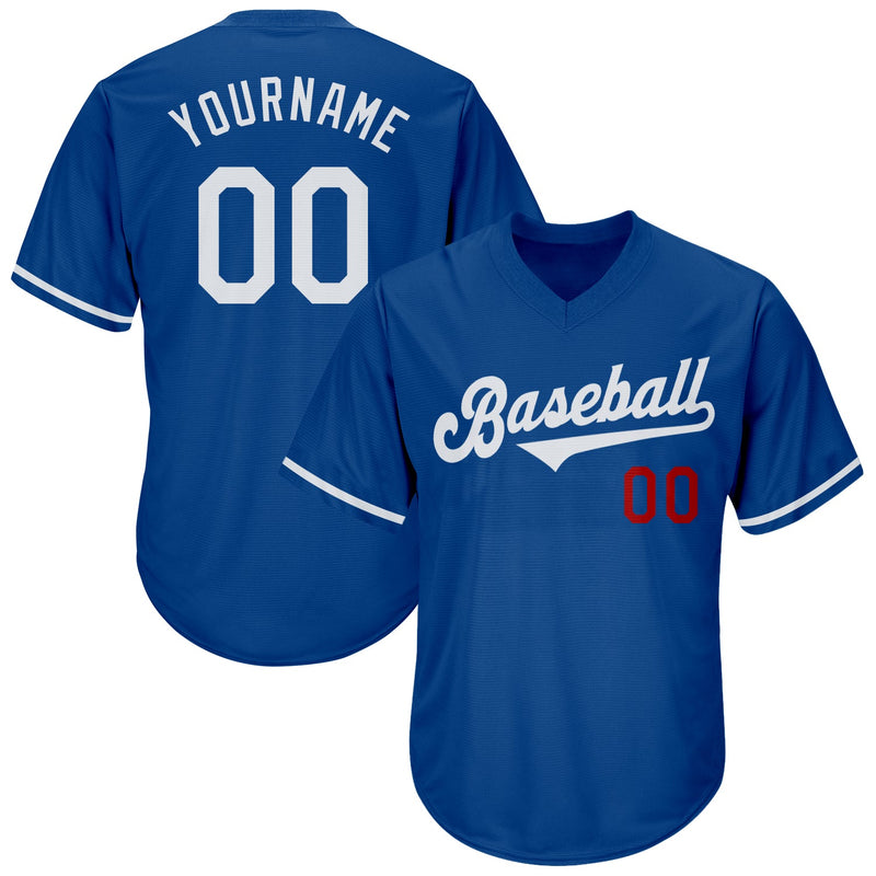 Custom Baseball Jersey, Royal White Red Throwback Sportswear Jersey Shirt, Athletic V Neck Moisture Wicking Jersey, Casual Gift for Men