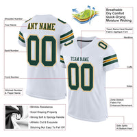 Custom Football Jersey, White Green Gold Sportswear Jersey Shirt, Athletic Mesh Moisture Wicking Jersey, Casual Gift for Men, Style White0003
