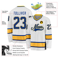 Custom Hockey Jersey, White Royal Gold Sportswear Jersey Shirt, Athletic Long Sleeve V Neck Jersey, Casual Gift for Men, Style White0660