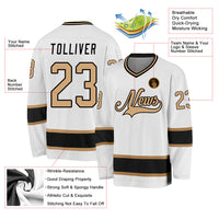 Custom Hockey Jersey, White Old Gold Black Sportswear Jersey Shirt, Athletic Long Sleeve V Neck Jersey, Casual Gift for Men
