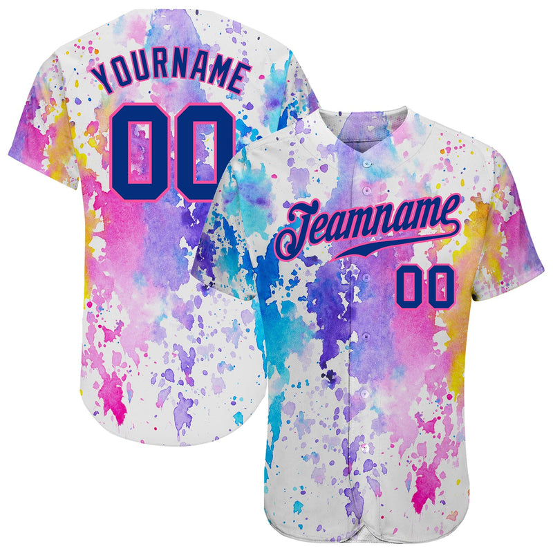 Custom Baseball Jersey, White Royal Pink Sportswear Jersey Shirt, Athletic Button Down Moisture Wicking Jersey, Casual Gift for Men